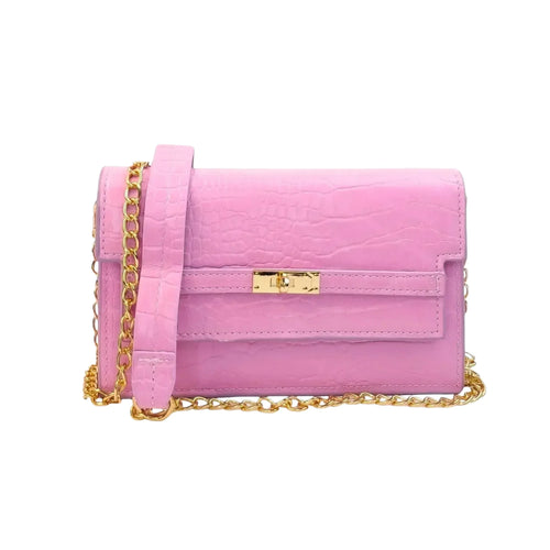 Borsa Donna In Similpelle Rosa Con Texture Coccodrillo El… | Vista frontale | vera pelle | Rosa