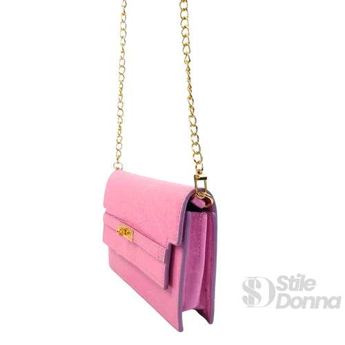 Borsa Donna In Similpelle Rosa Con Texture Coccodrillo El… | Vista posteriore | vera pelle | Rosa