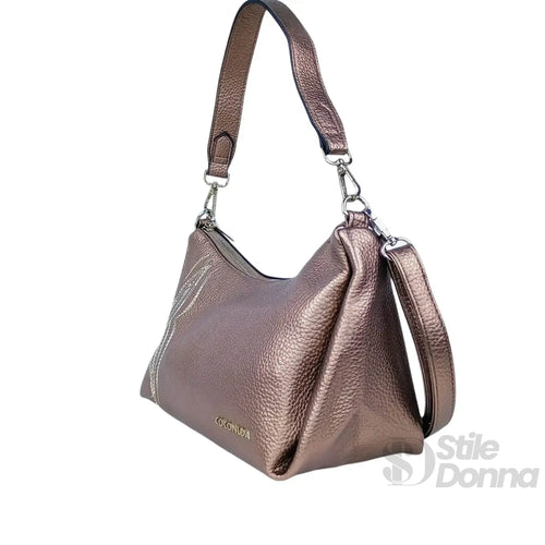 Borsa Donna Ecopelle Rosa Oro Metallizzato Con Perline Pe… | Vista posteriore | ecopelle | Argento
