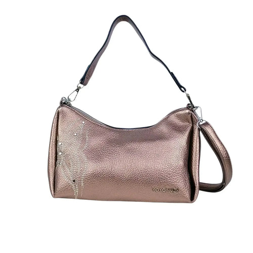Borsa Donna Ecopelle Rosa Oro Metallizzato Con Perline Pe… | Vista frontale | ecopelle | Argento