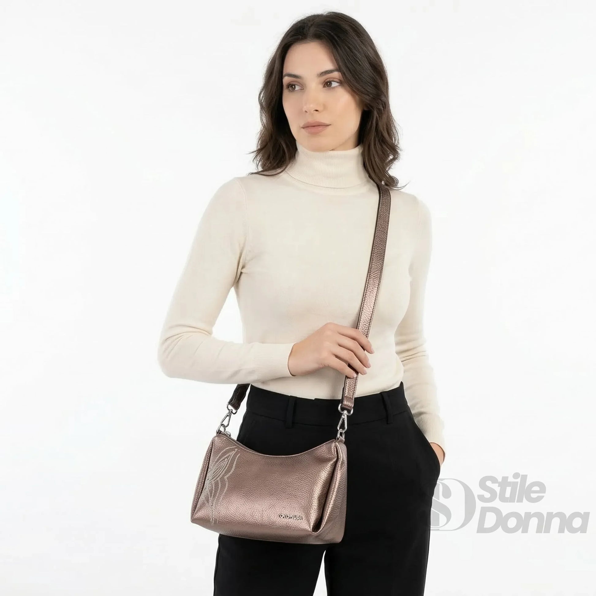 Borsa Donna Ecopelle Rosa Oro Metallizzato Con Perline Pe… | Interno e tasche | ecopelle | Argento