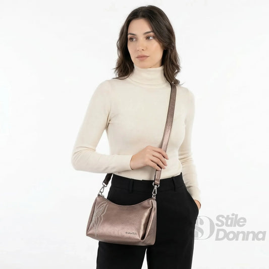 borsa-donna-in-pelle-rosa-oro-metallizzato-con-perline-a-mano-tracolla-981 - Stile Donna Bags