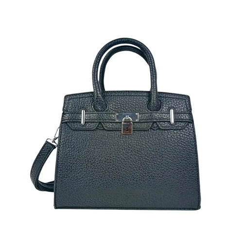Borsa Elegante In Pelle Nera Martellata Con Finiture In A… | Vista frontale | ecopelle | Nero