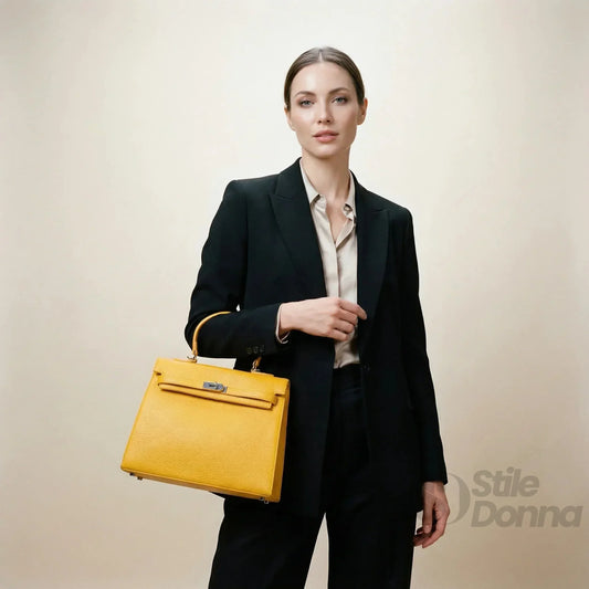 Borsa Gialla Con Dettagli In Metallo Argentato In Ecopell… | Vista laterale | vera pelle | Giallo