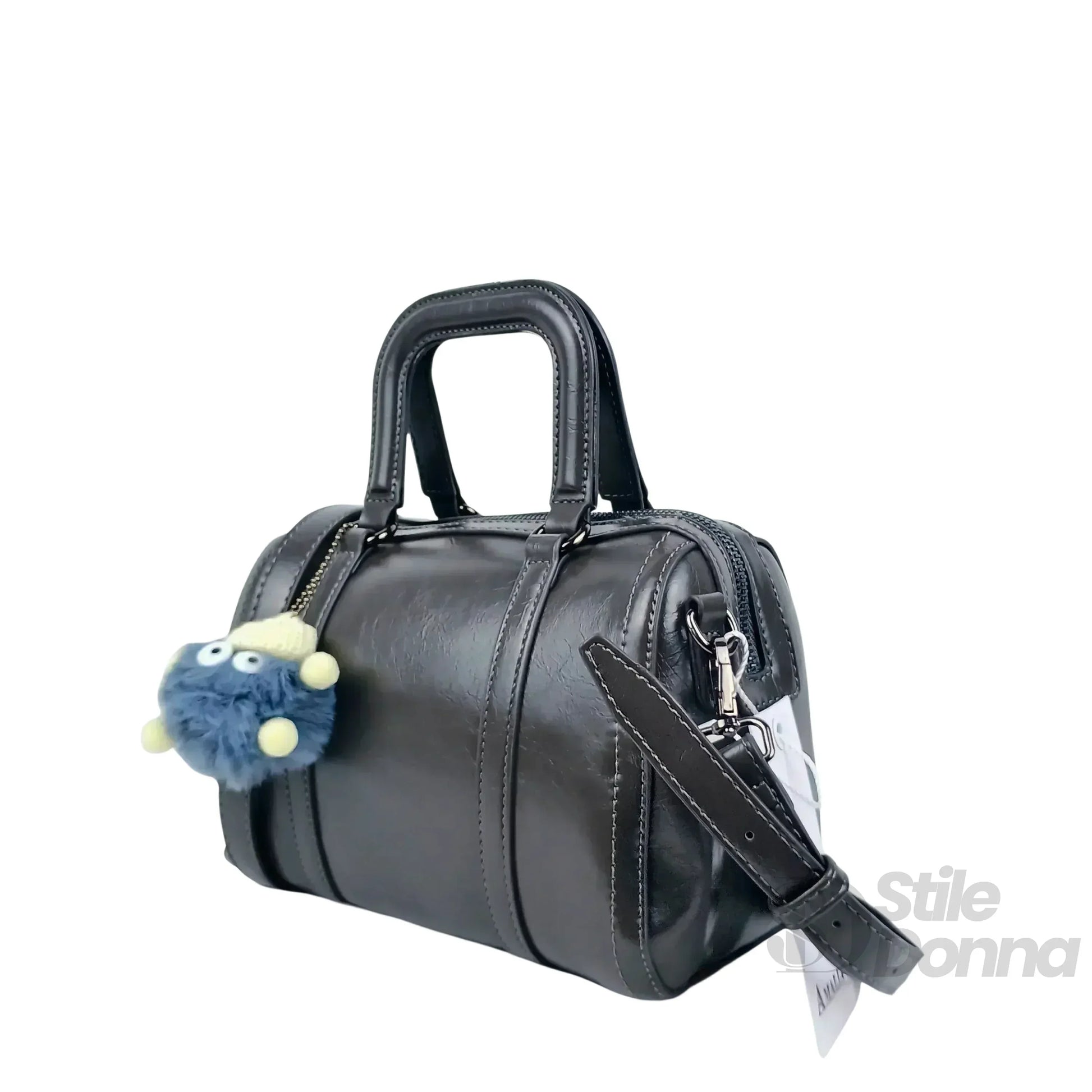 borsa-grigio-scuro-in-ecopelle-con-tracolla-removibile-a-mano-finta-448 - Stile Donna Bags