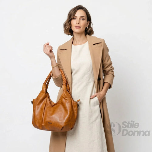 Borsa Hobo Shopping Bag Ecopelle Cuoio Con Fodera Interna… | Vista laterale | ecopelle | Cuoio