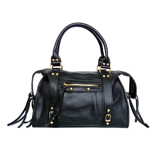 borsa-in-ecopelle-con-hardware-tono-oro-a-mano-pelle-nera-995 - Stile Donna Bags