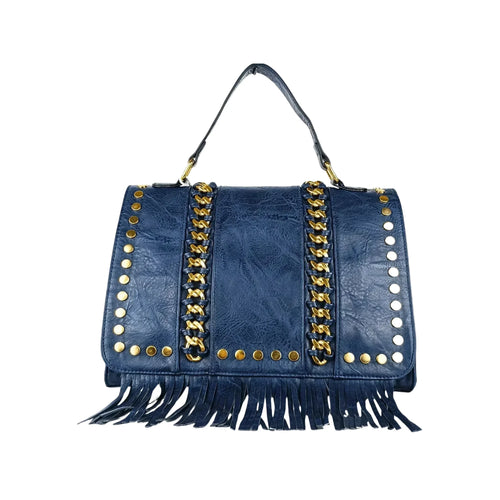 Borsa In Ecopelle Con Tracolla Removibile E Dettagli In A… | Vista frontale | ecopelle | Blu
