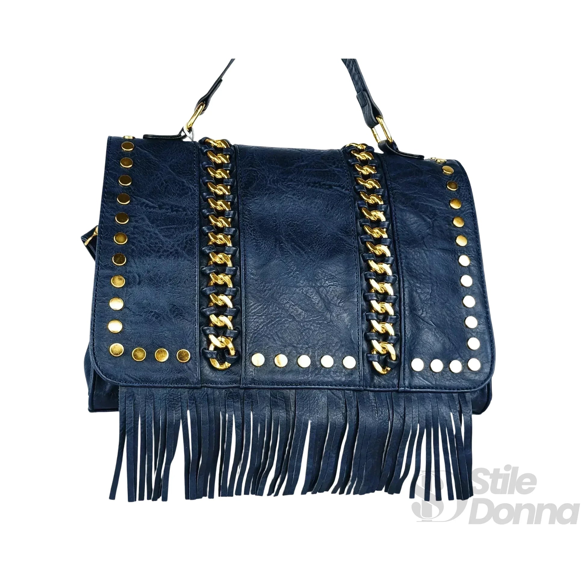 Borsa In Ecopelle Con Tracolla Removibile E Dettagli In A… | Interno e tasche | ecopelle | Blu