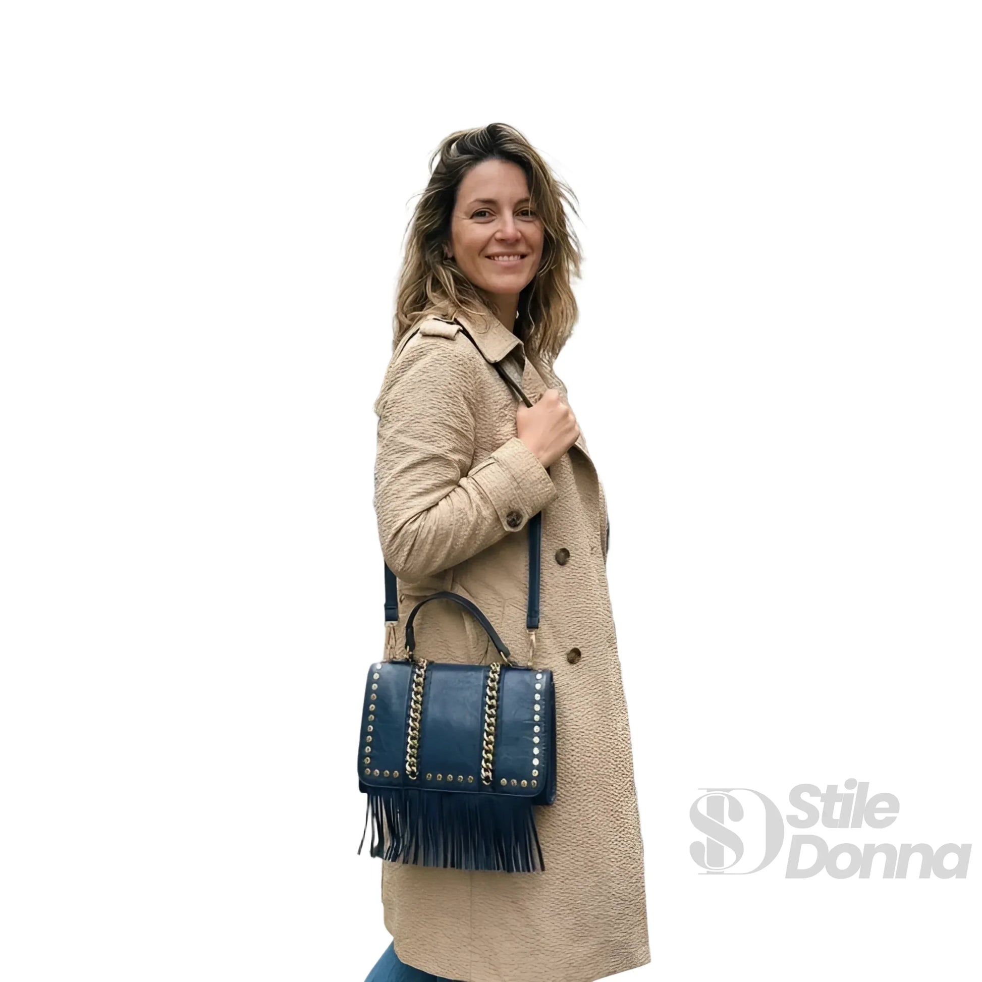 Borsa In Ecopelle Con Tracolla Removibile E Dettagli In A… | Vista laterale | ecopelle | Blu