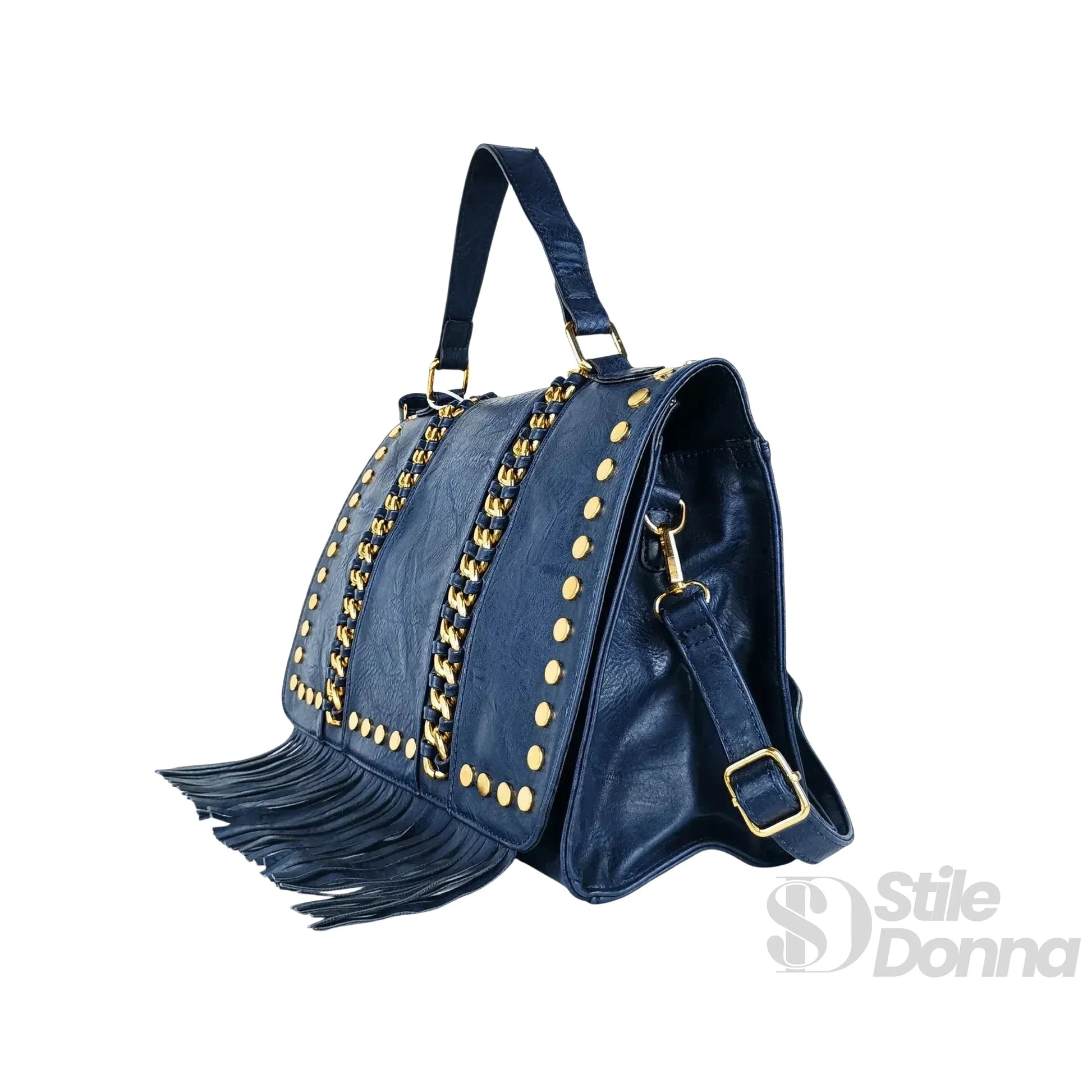 Borsa In Ecopelle Con Tracolla Removibile E Dettagli In A… | Dettaglio esterno | ecopelle | Blu