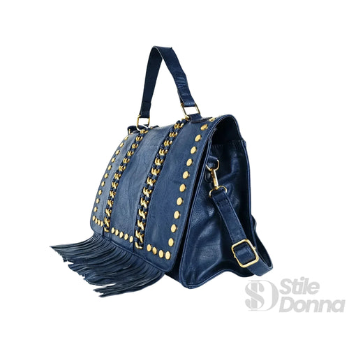 Borsa In Ecopelle Con Tracolla Removibile E Dettagli In A… | Dettaglio esterno | ecopelle | Blu