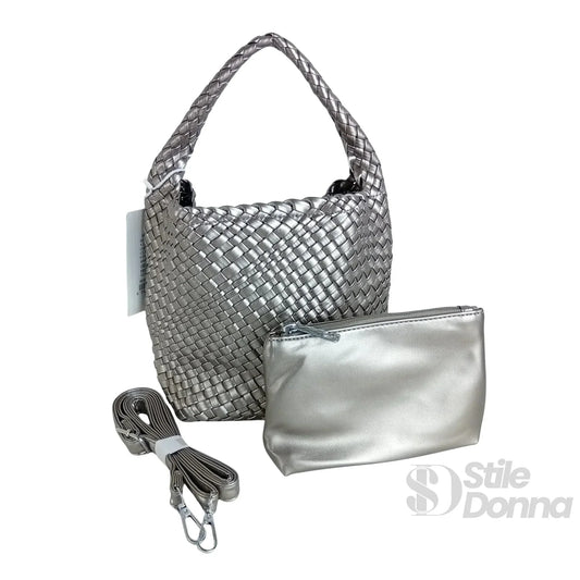 borsa-in-ecopelle-intrecciata-a-mano-argento-217 - Stile Donna Bags