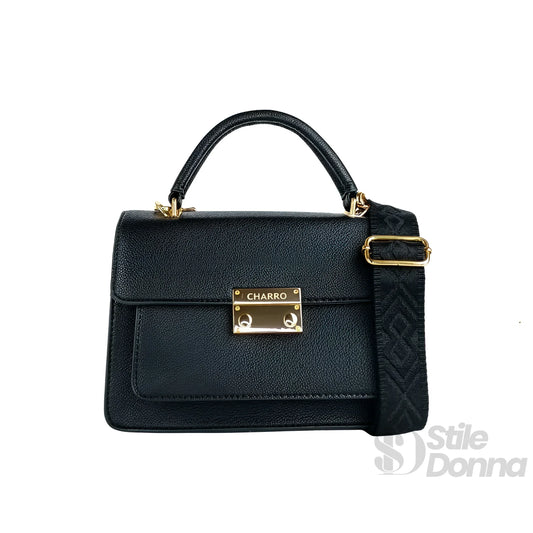 borsa-in-pelle-nera-charro-con-tracolla-a-mano-857 - Stile Donna Bags