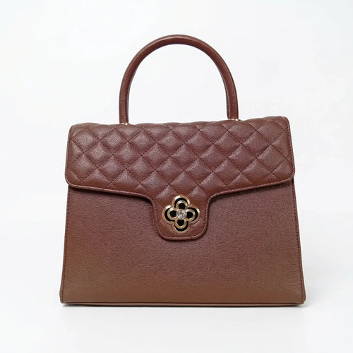 Borsa In Pelle PU Chiusura Quadrifoglio Metallo Oro Inter… | Vista frontale | ecopelle | Marrone