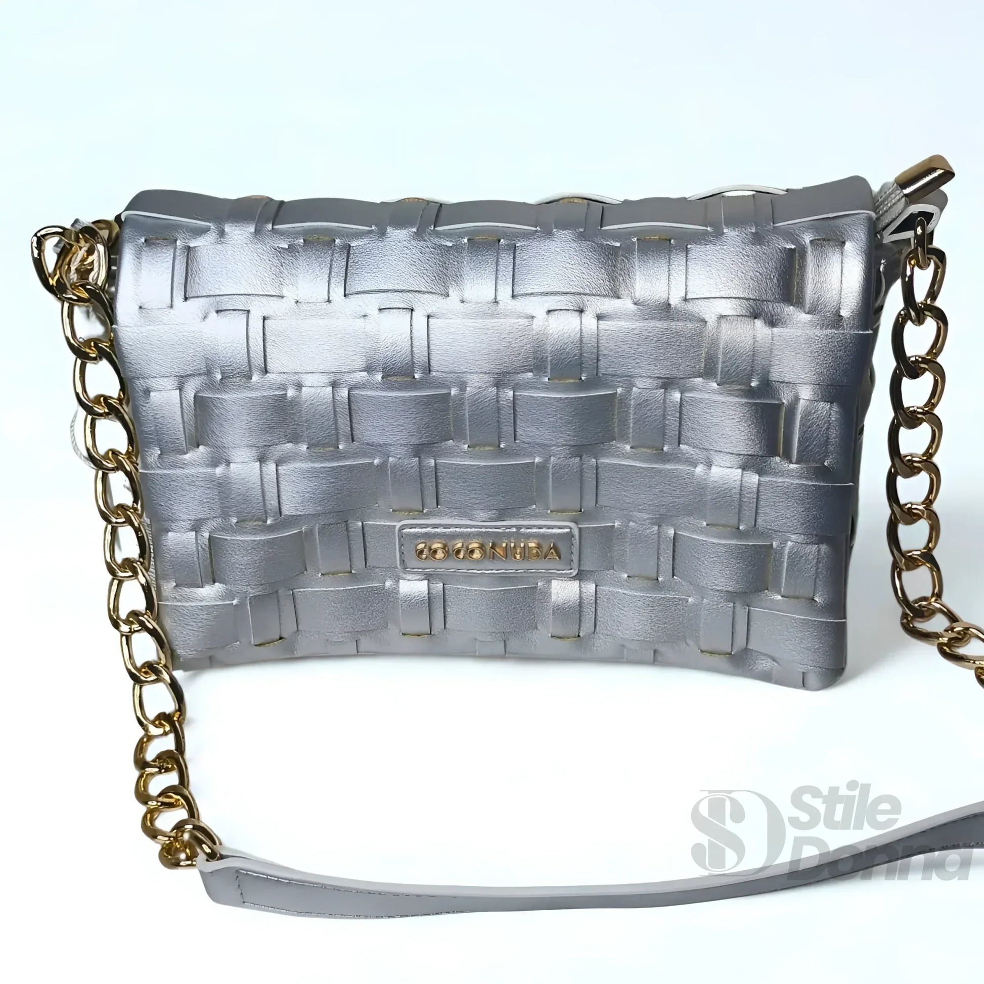 borsa-intrecciata-argento-coconuda-a-tracolla-pelle-597 - Stile Donna Bags