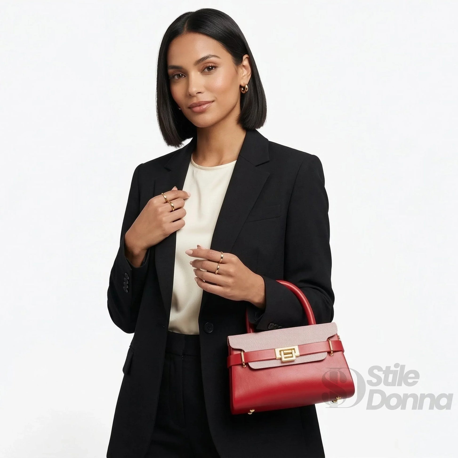 Borsa Mini Top-Handle EcoPelle Colore A Contrasto Con Tra… | Dettaglio esterno | ecopelle | Rosso