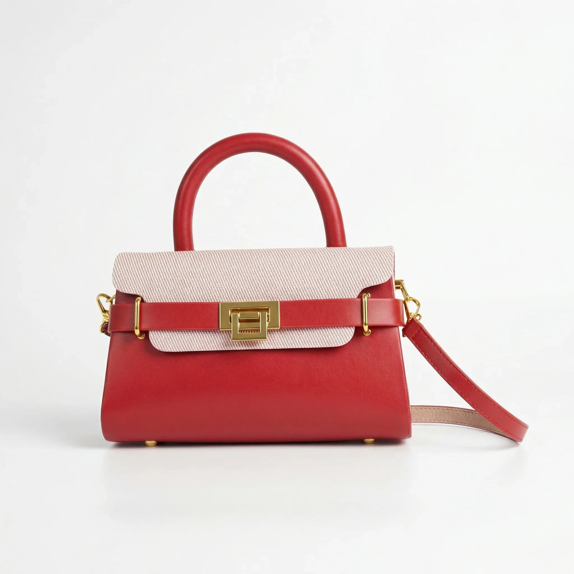 Borsa Mini Top-Handle EcoPelle Colore A Contrasto Con Tra… | Vista frontale | ecopelle | Rosso