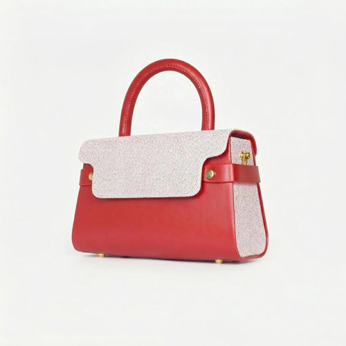 Borsa Mini Top-Handle EcoPelle Colore A Contrasto Con Tra… | Interno e tasche | ecopelle | Rosso