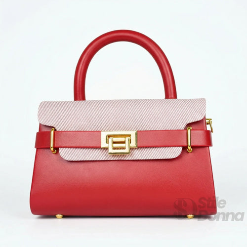 Borsa Mini Top-Handle EcoPelle Colore A Contrasto Con Tra… | Vista posteriore | ecopelle | Rosso