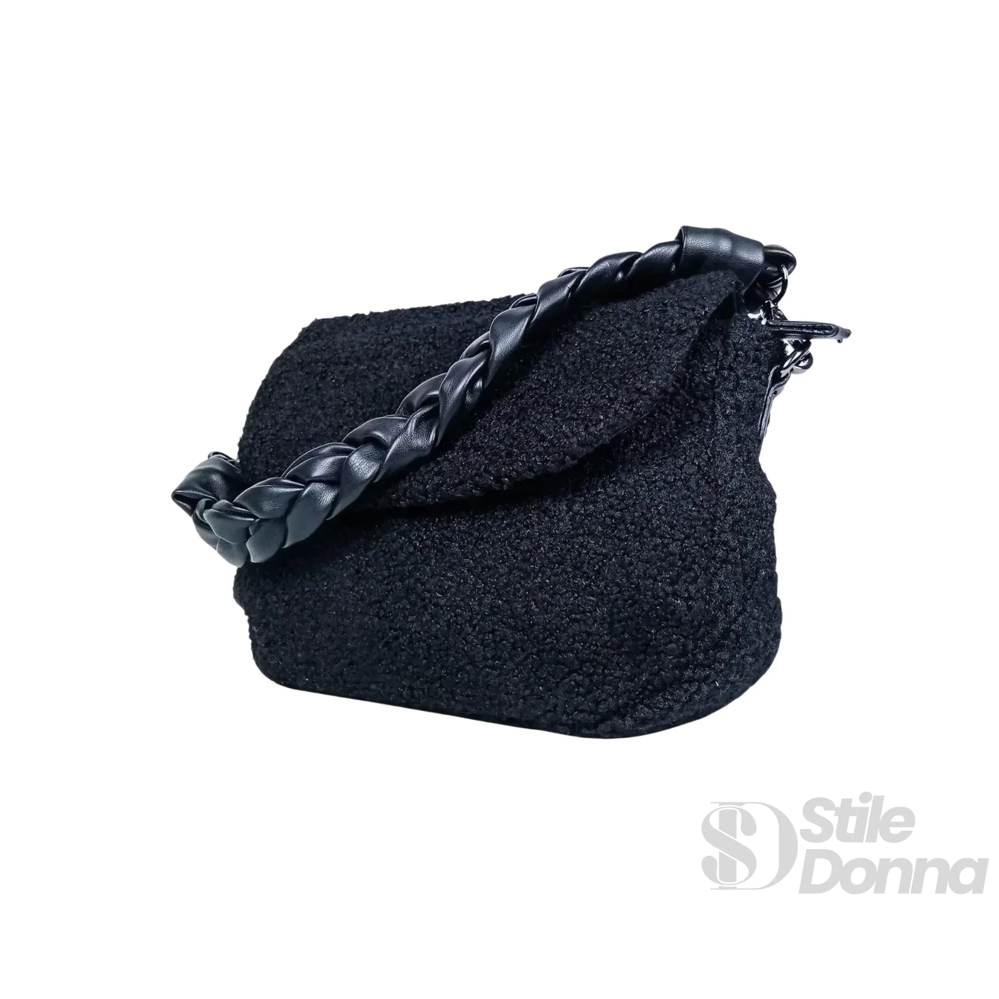 Borsa Nera Con Manico Intrecciato In Pelle PU Tracolla Re… | Dettaglio esterno | ecopelle | Nero