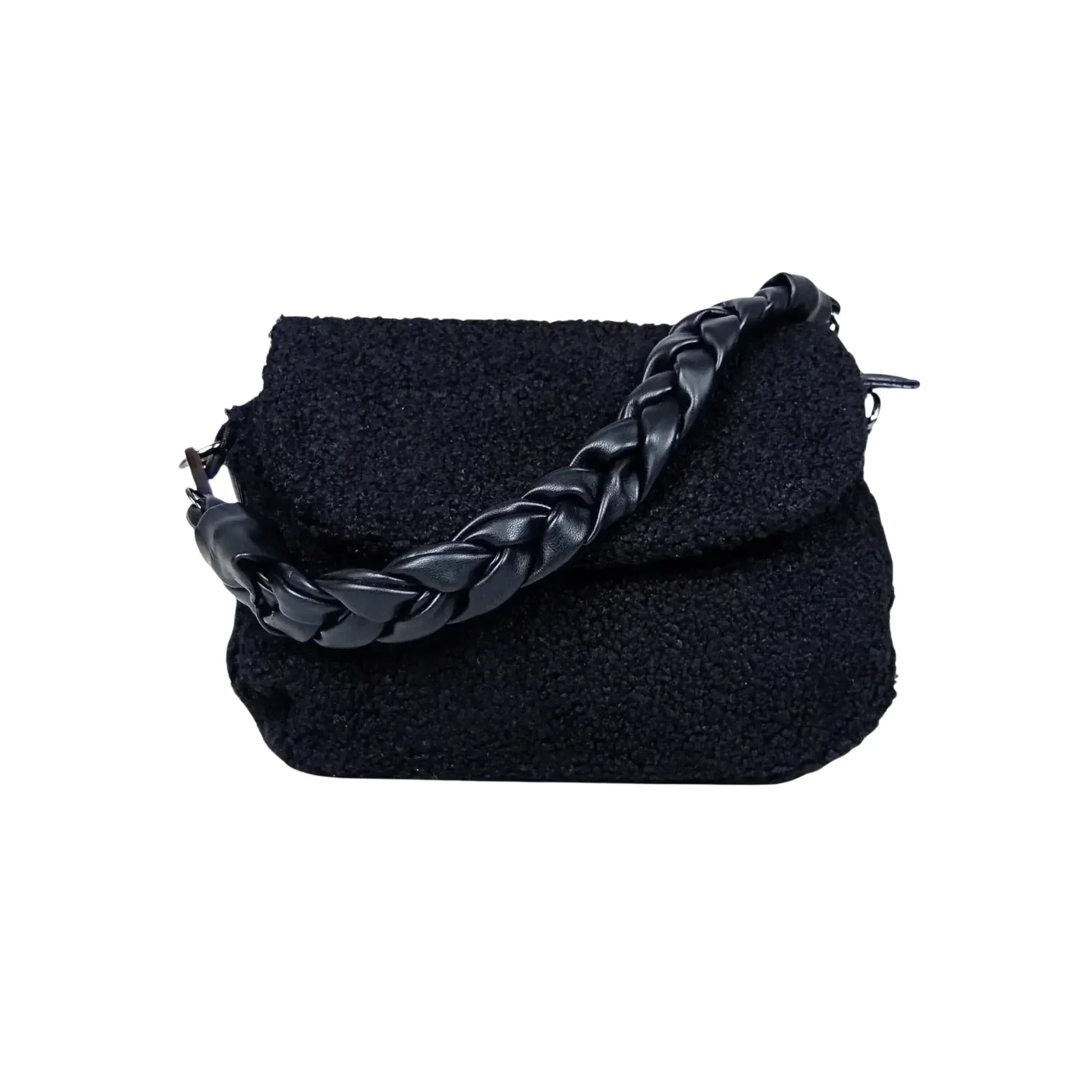 Borsa Nera Con Manico Intrecciato In Pelle PU Tracolla Re… | Vista frontale | ecopelle | Nero