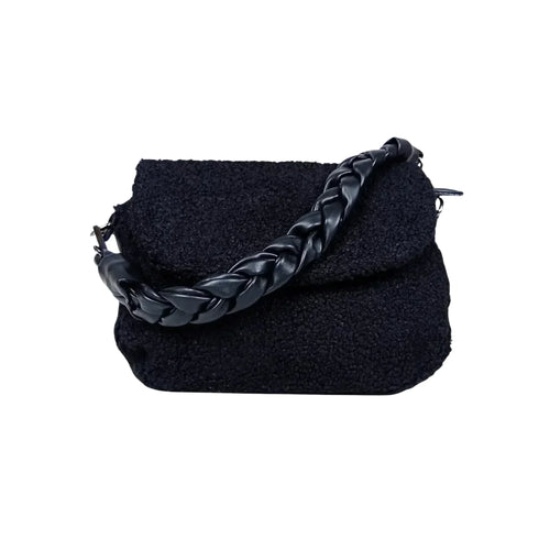 Borsa Nera Con Manico Intrecciato In Pelle PU Tracolla Re… | Vista frontale | ecopelle | Nero