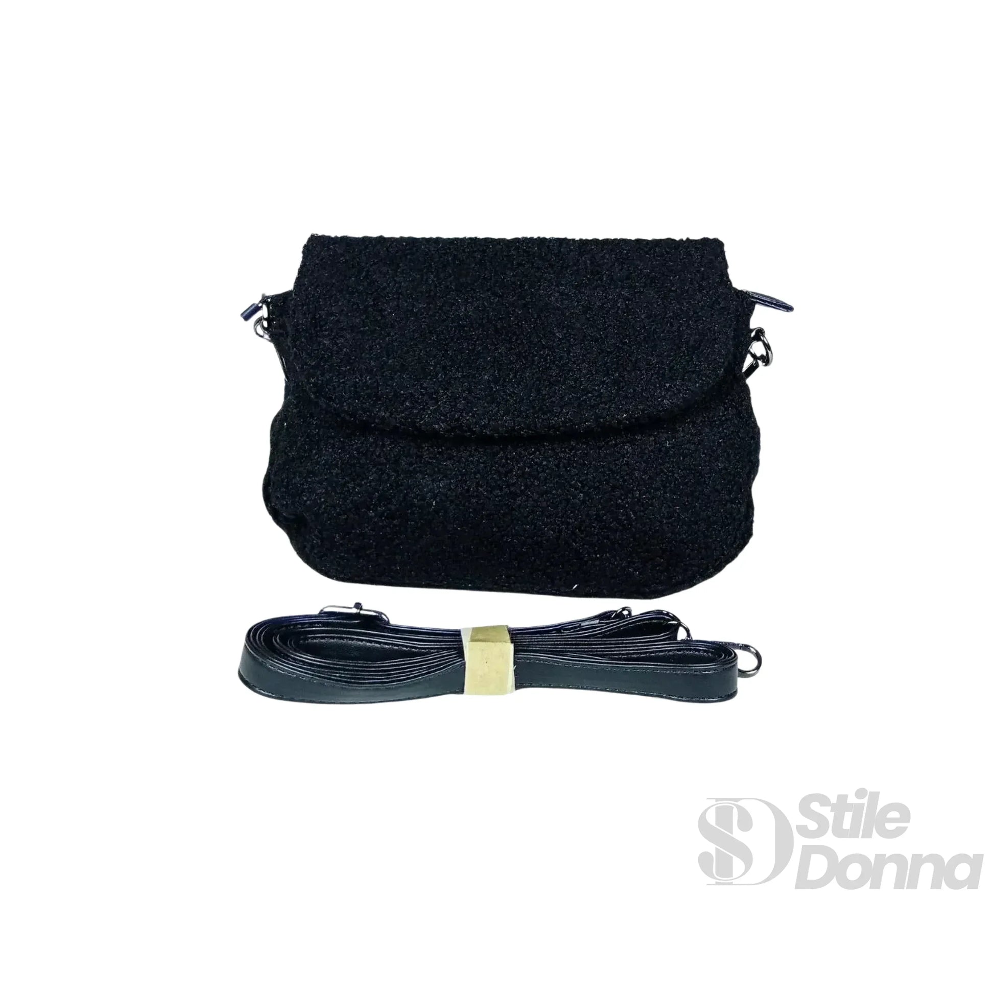 Borsa Nera Con Manico Intrecciato In Pelle PU Tracolla Re… | Close-up chiusura | ecopelle | Nero