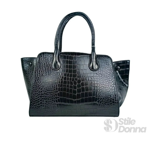 Borsa Nera In Pelle Verniciata Con Manici | Vista posteriore | vera pelle | Nero