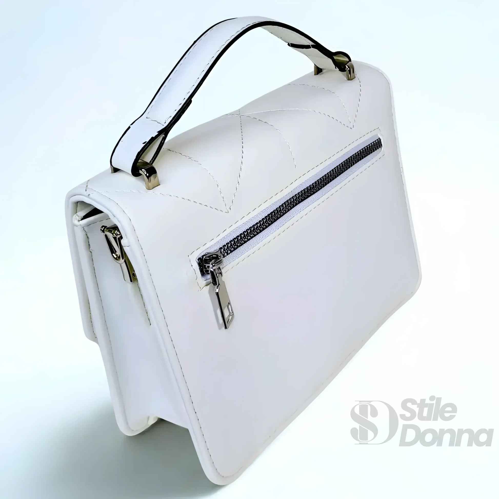 borsa-portatile-da-donna-in-pelle-bianca-dal-design-elegante-a-mano-814 - Stile Donna Bags