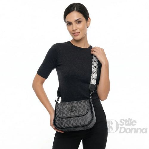 Borsa Saddle Charro Ecopelle Con Tracolla | Vista laterale | ecopelle | Nero