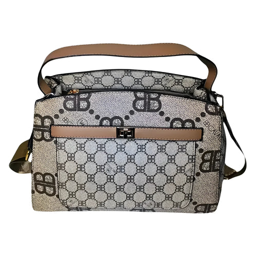Borsa Satchel In Ecopelle Con Motivo Monogramma Chiusura … | Vista frontale | ecopelle