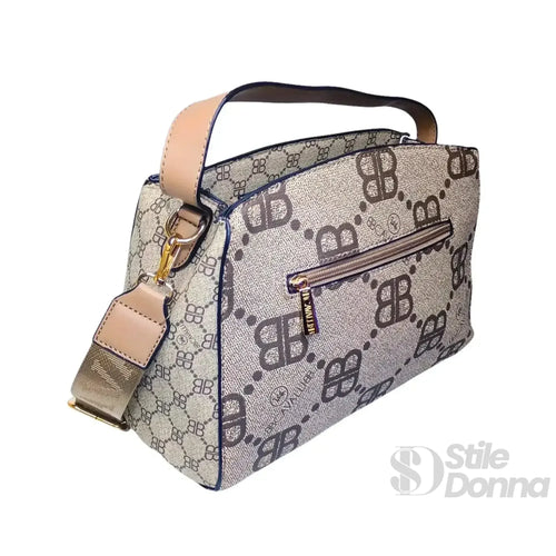 Borsa Satchel In Ecopelle Con Motivo Monogramma Chiusura … | Vista laterale | ecopelle | Beige