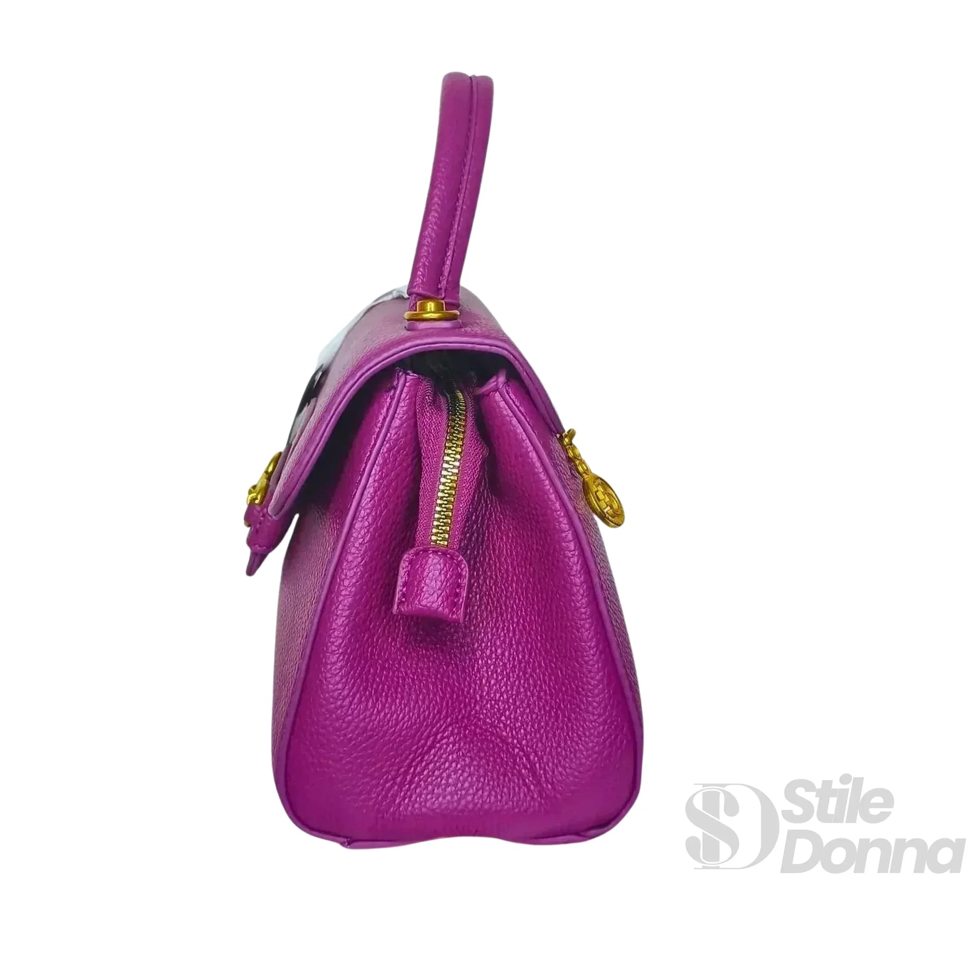borsa-satchel-in-pelle-enrico-coveri-viola-a-mano-martellata-718 - Stile Donna Bags