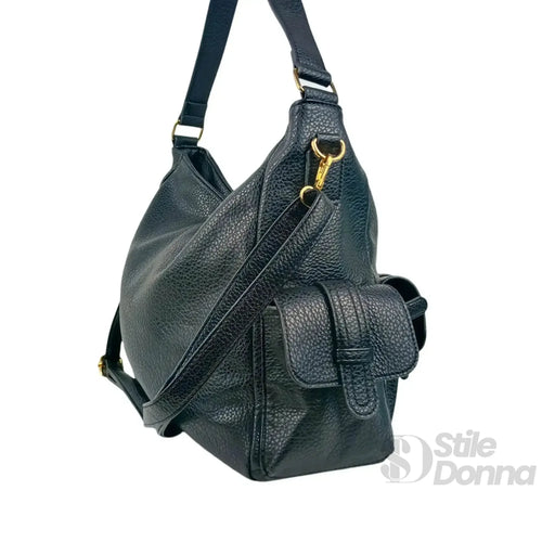 Borsa Shopper In Ecopelle Nera Con Tasche Multiple Manico… | Interno e tasche | vera pelle | Nero
