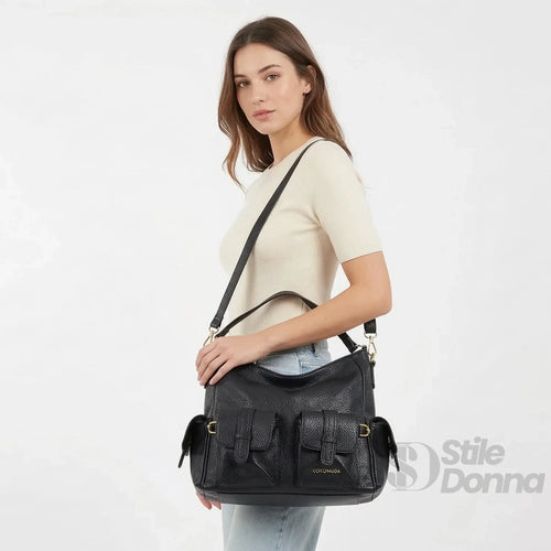 Borsa Shopper In Ecopelle Nera Con Tasche Multiple Manico… | Vista posteriore | vera pelle | Nero
