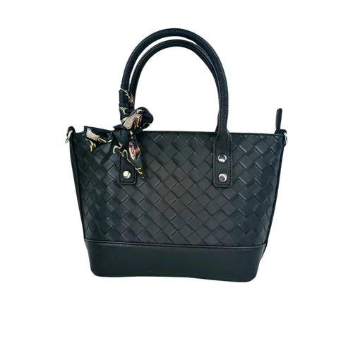 Borsa Shopper In Ecopelle Nera Intrecciata Con Sciarpa In… | Vista frontale | vera pelle | Nero