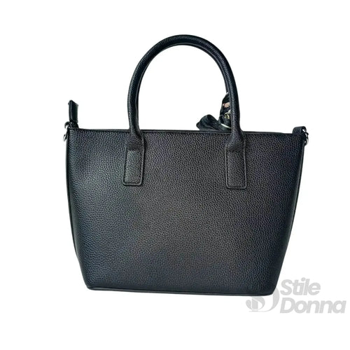 Borsa Shopper In Ecopelle Nera Intrecciata Con Sciarpa In… | Vista posteriore | vera pelle | Nero