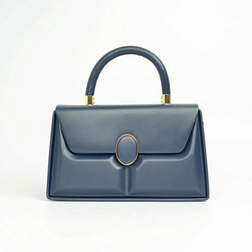 Borsa Strutturata Classica Con Hardware Oro In Ecopelle D… | Vista frontale | ecopelle | Blu