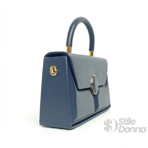 Borsa Strutturata Classica Con Hardware Oro In Ecopelle D… | Vista posteriore | ecopelle | Blu