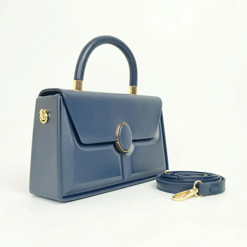 Borsa Strutturata Classica Con Hardware Oro In Ecopelle D… | Vista laterale | ecopelle | Blu
