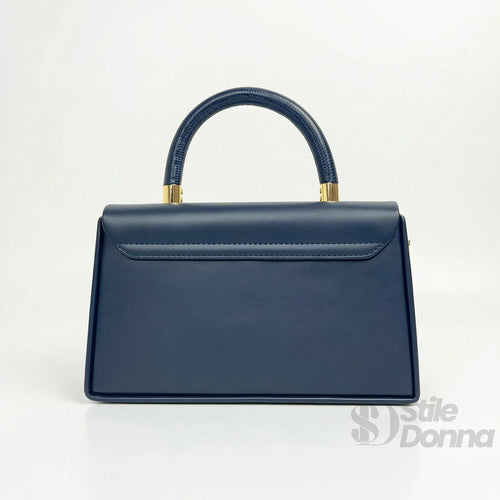Borsa Strutturata Classica Con Hardware Oro In Ecopelle D… | Interno e tasche | ecopelle | Blu