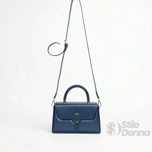 Borsa Strutturata Classica Con Hardware Oro In Ecopelle D… | Prospettiva indossata | ecopelle | Blu