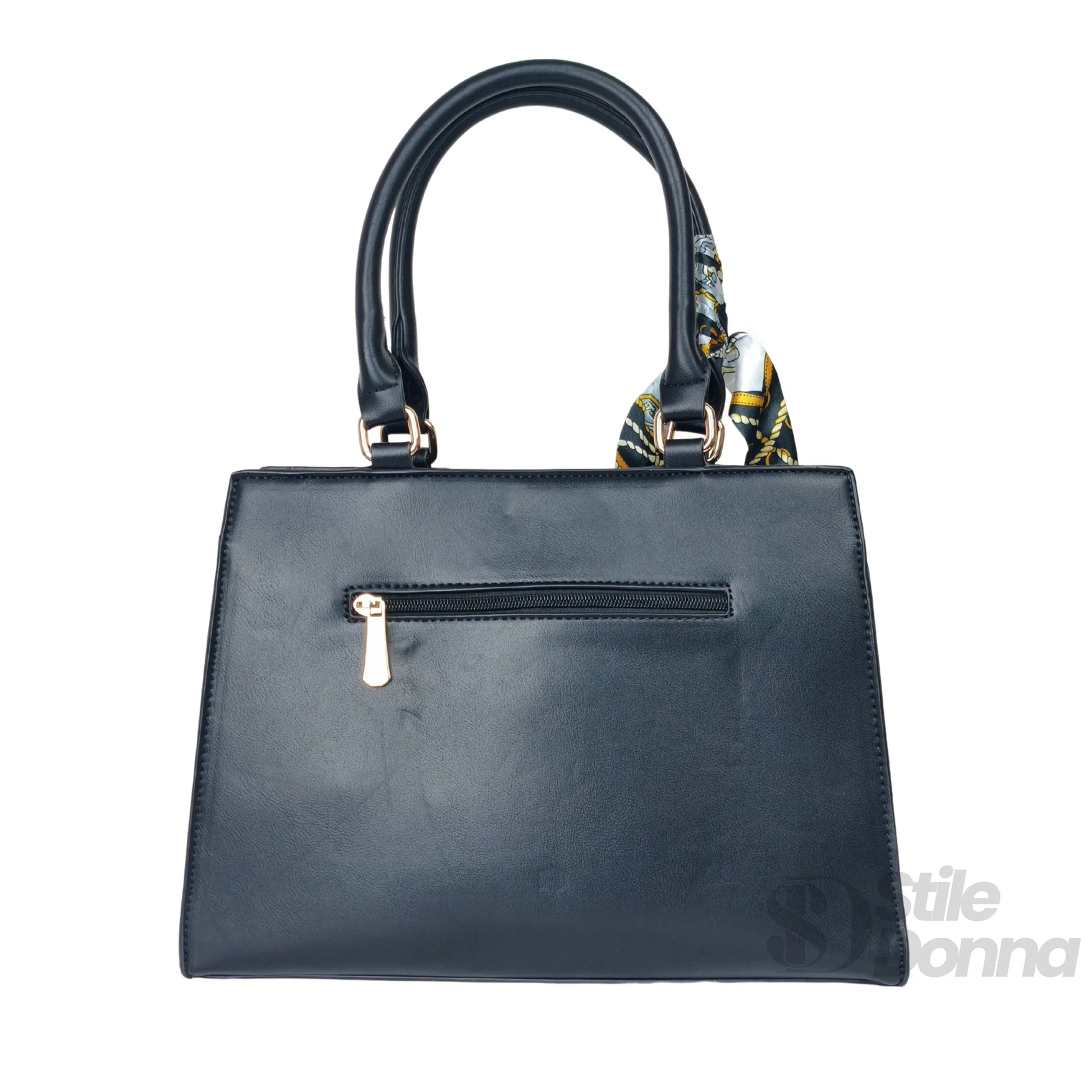 borsa-tote-blush-luxe-top-handle-in-pelle-con-sciarpa-nera-263 - Stile Donna Bags