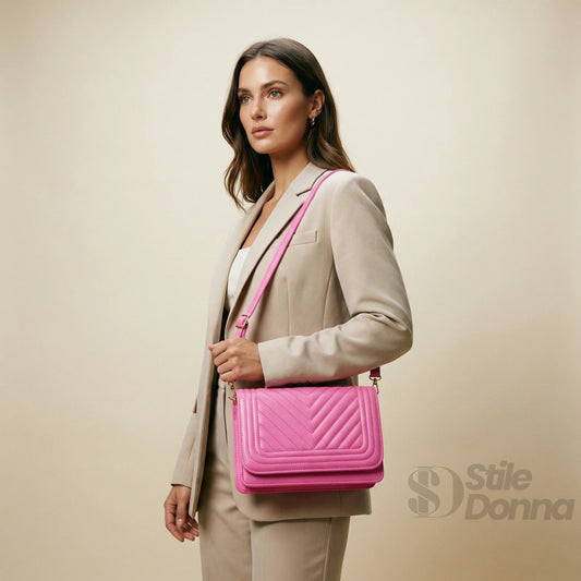 borsa-trapuntata-rosa-da-donna-con-design-a-triangoli-tracolla-420 - Stile Donna Bags
