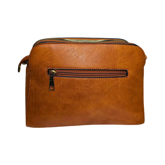 Brown Leather Handbag with Double Zipper and Removable Shoulder Strap - Stile Donna Bags
