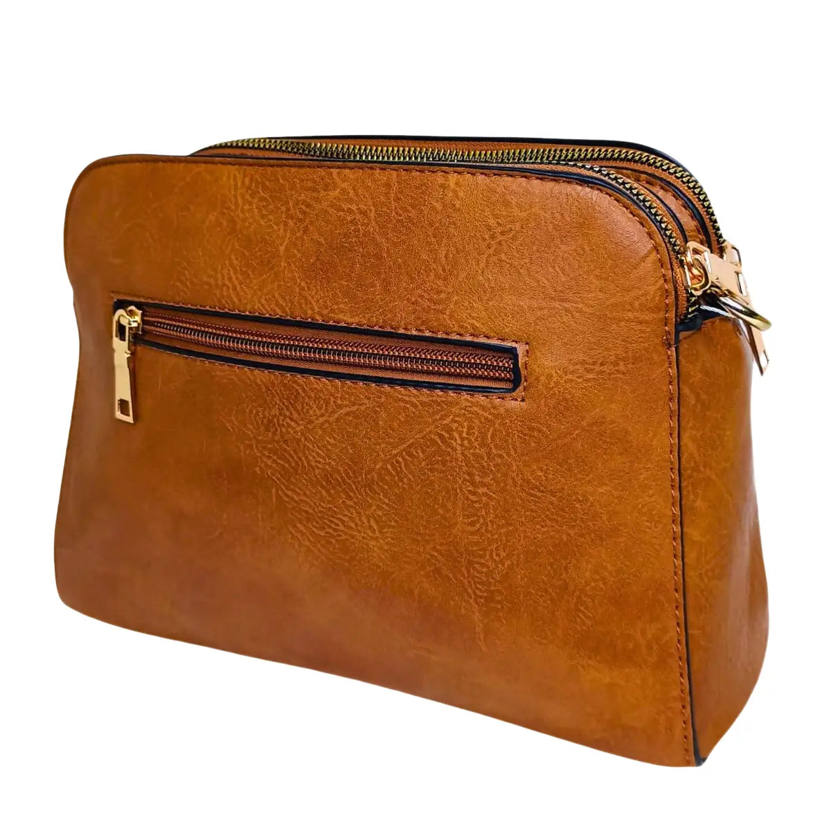 Brown Leather Handbag with Double Zipper and Removable Shoulder Strap - Stile Donna Bags