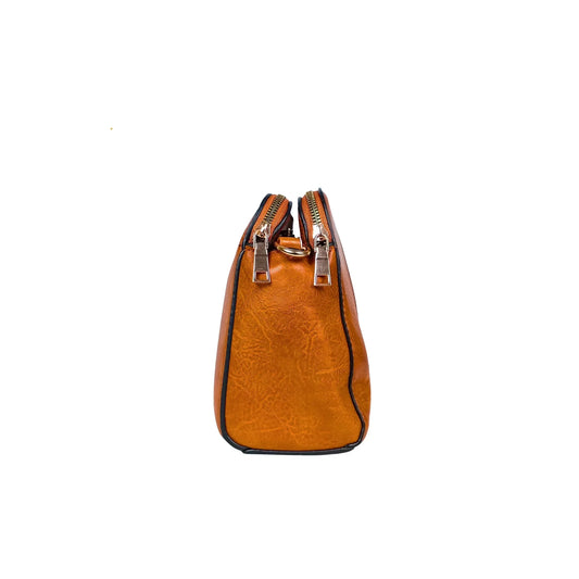 Brown Leather Handbag with Double Zipper MS-8230 - Stile Donna Bags