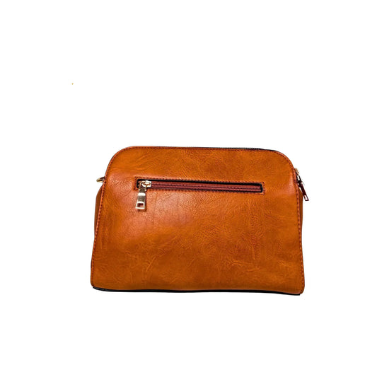 Brown Leather Handbag with Double Zipper MS-8230 - Stile Donna Bags