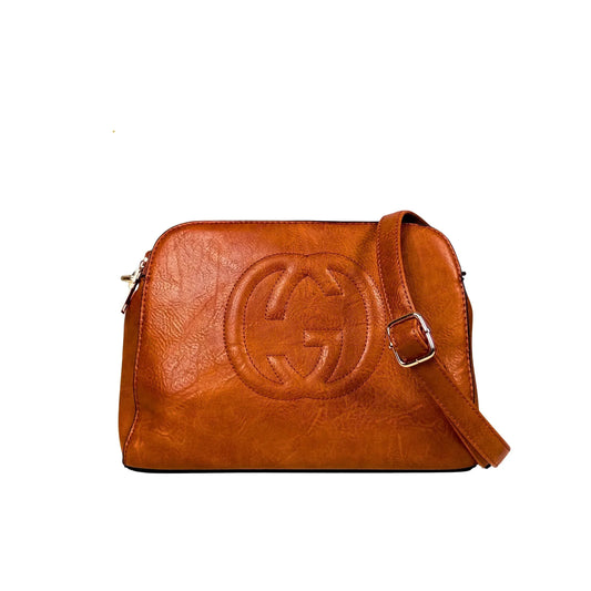 Brown Leather Handbag with Double Zipper MS-8230 - Stile Donna Bags